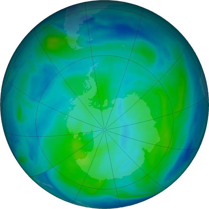 Antarctic ozone map for 06 March 2025